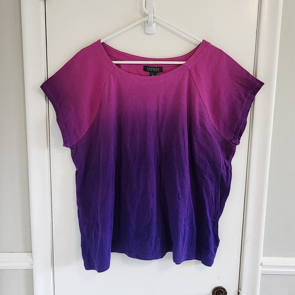 Lauren Ralph Lauren Women's 3X Top Ombre Pink & Purple Short Sleeve